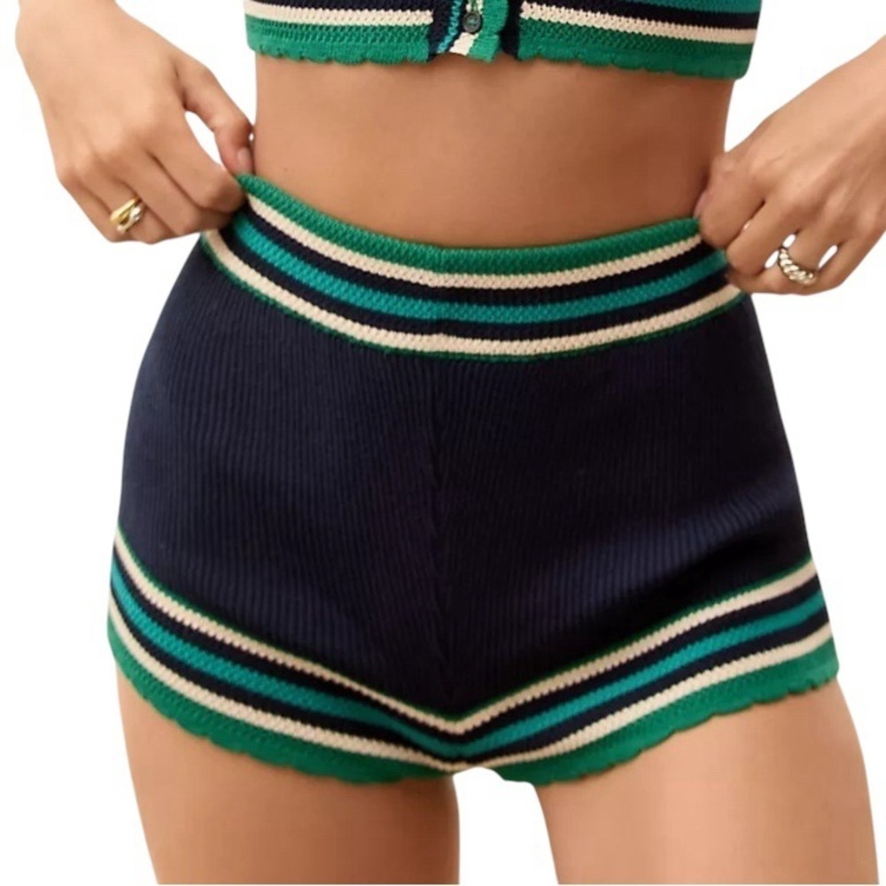 Like New! Anthropologie Knit Navy and Green Women's Micro Shorts Size XS